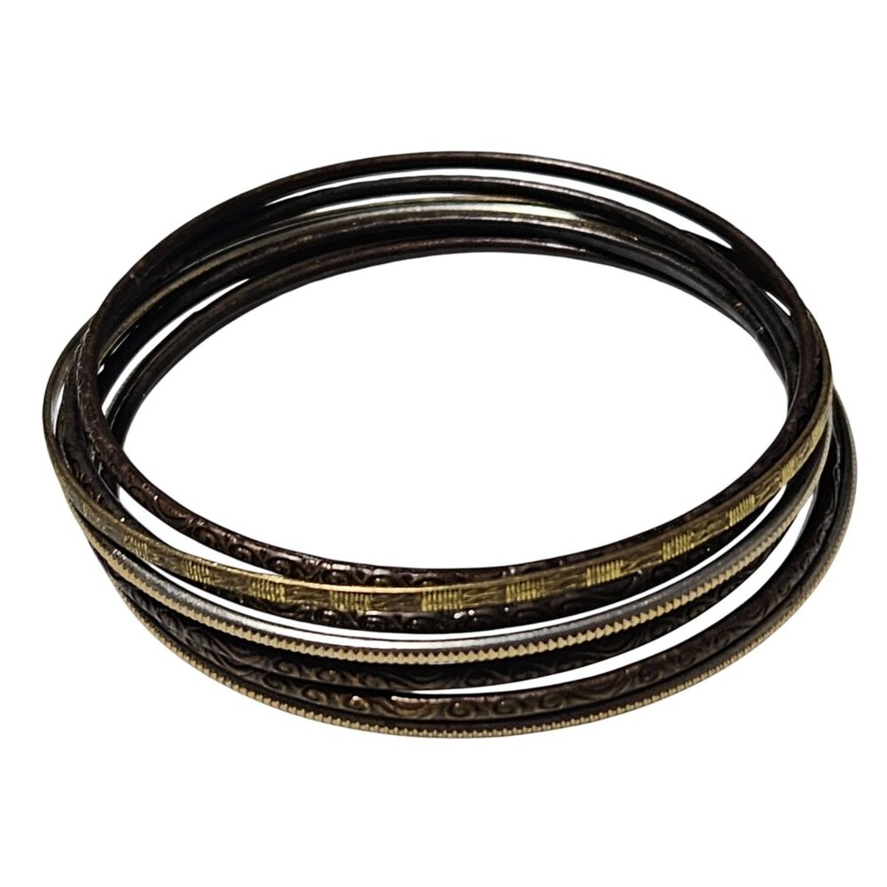 Vintage Mixed Metal Bangle Bracelet Set Of 7 Intricate Patterns Retro 80s 90s